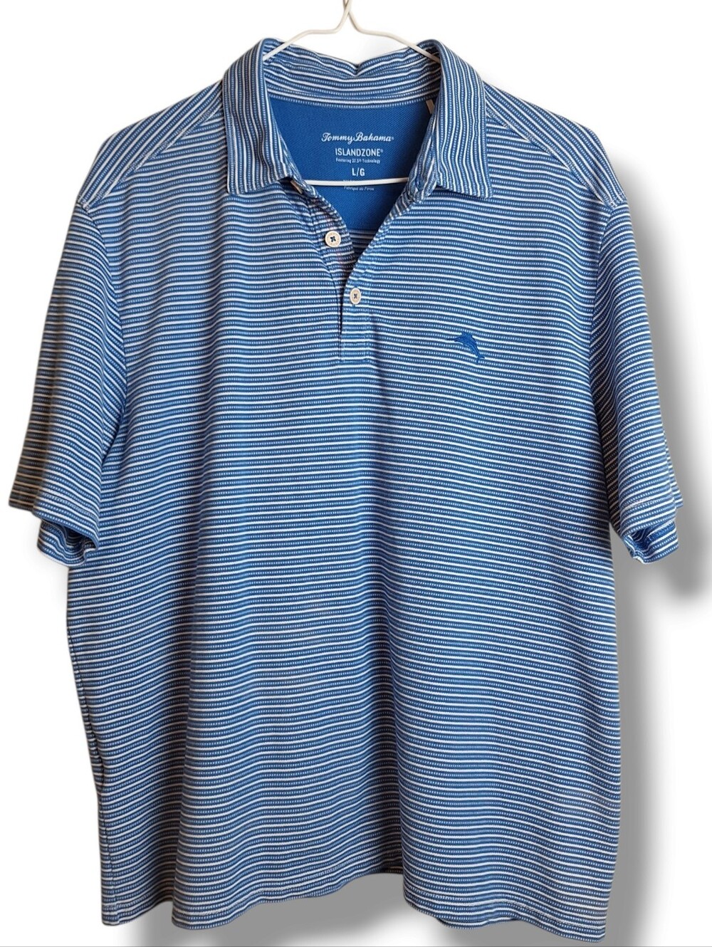 Tommy Bahama Islandzone Polo Shirt Mens Size L Blue Stripe Embroidered Logo